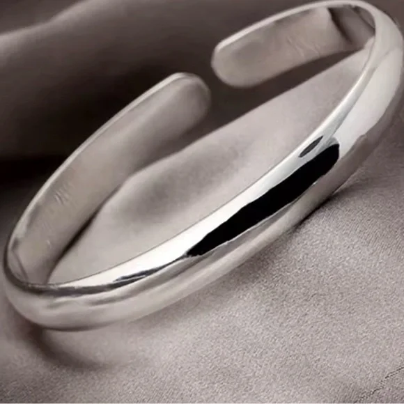 925 Sterling Silver Cuff Woman Bracelet Polishing Silver Bangle Bracelet - Picture 2 of 4
